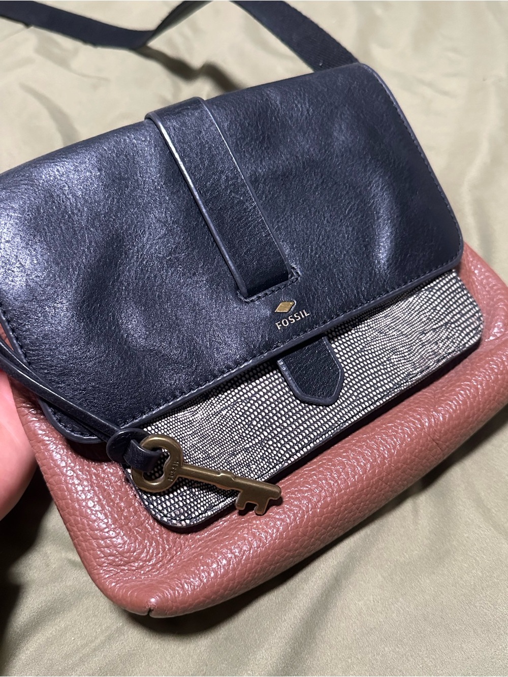 Fossil black, brown and Neutral Textured Crossbody